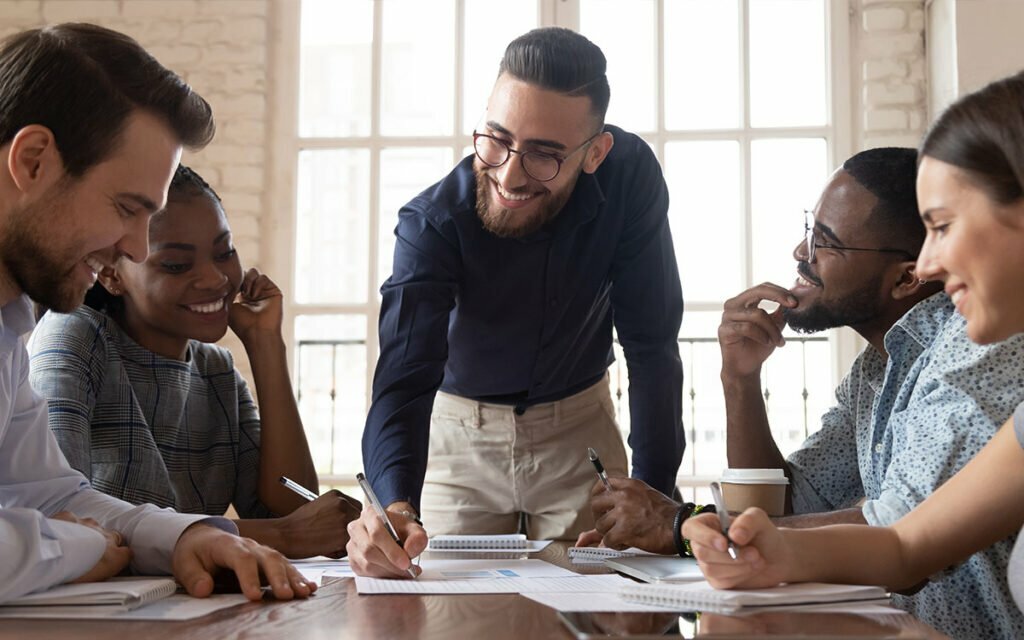 group of employees in a meeting